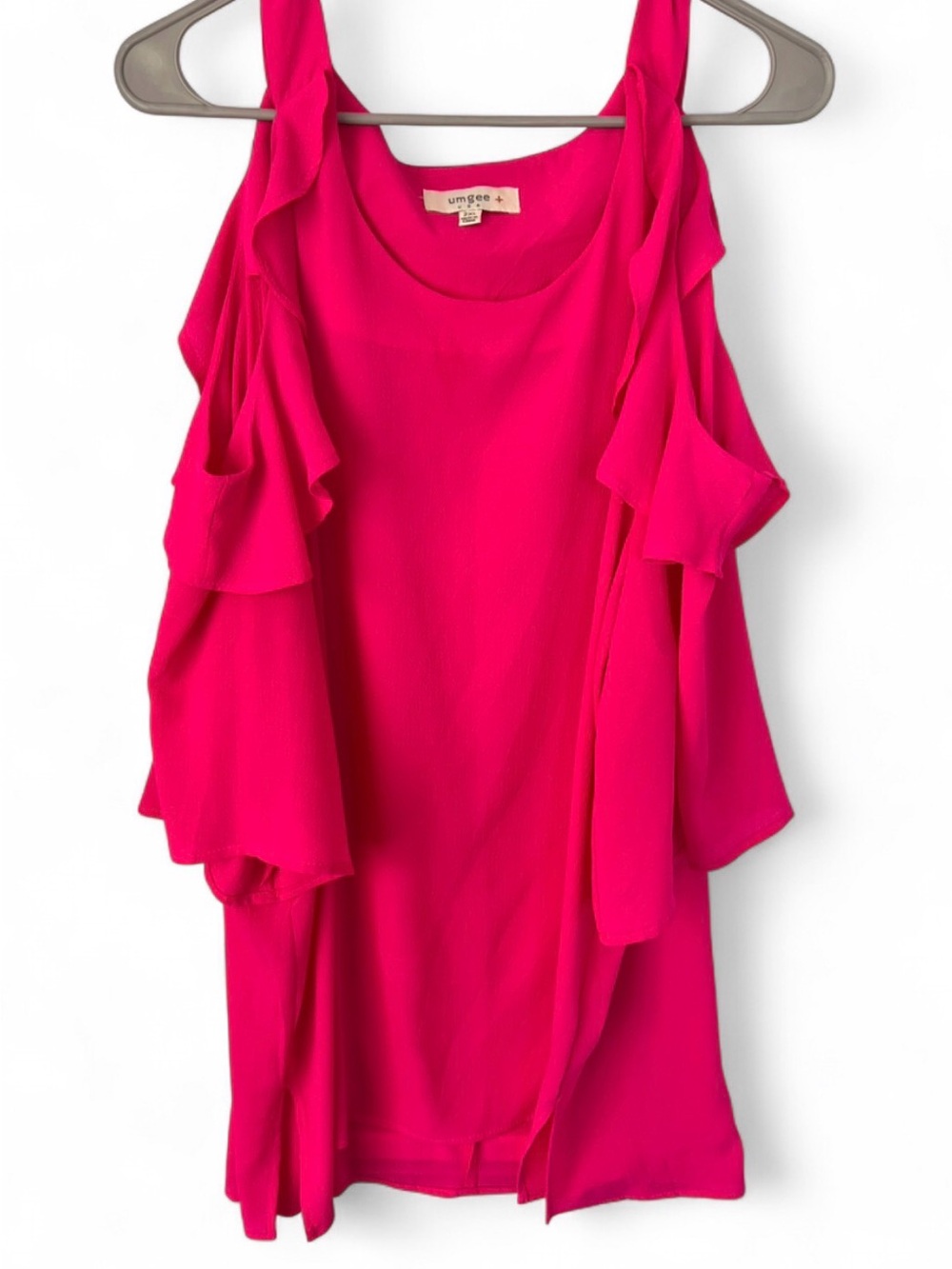 Umgee Hot Pink Ruffle Cold-Shoulder Camisole